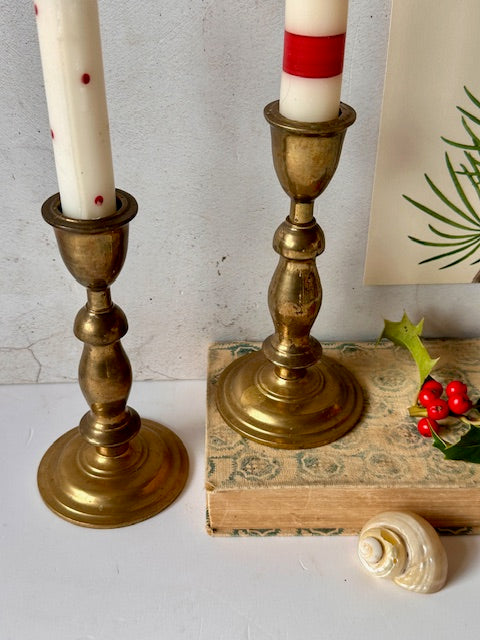 Pair Of Brass Decorative Candlesticks, Candle Holders, Christmas Tableware, Mantlepiece