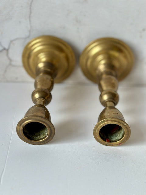Pair Of Brass Decorative Candlesticks, Candle Holders, Christmas Tableware, Mantlepiece