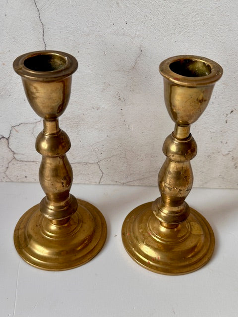 Pair Of Brass Decorative Candlesticks, Candle Holders, Christmas Tableware, Mantlepiece