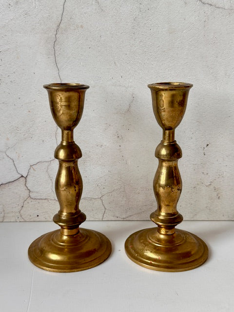 Pair Of Brass Decorative Candlesticks, Candle Holders, Christmas Tableware, Mantlepiece