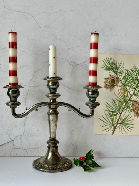 Vintage Double Stem Candelabra, Silver Plated Candlesticks, Christmas Table Decor Silver Plated, Tall Decorative Dinner Candlestick, Antique Decor, Christmas, Rustic Decor