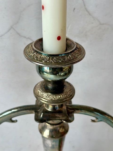 Vintage Double Stem Candelabra, Silver Plated Candlesticks, Christmas Table Decor Silver Plated, Tall Decorative Dinner Candlestick, Antique Decor, Christmas, Rustic Decor