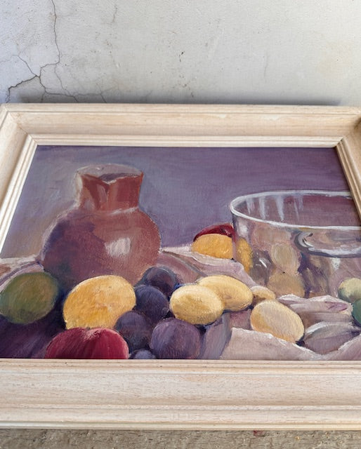 Vintage Still Life Fruit, Oil Painting On Board, Contemporary Framed Art, Nature Inspired, Original Hanging Art, Gallery Wall Art, Mantle, Kitchen, Shelf Art