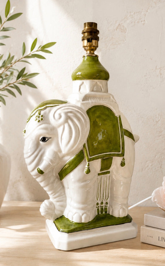 Vintage Italian Ceramic Elephant Table Lamp | Hollywood Regency Statement Lighting