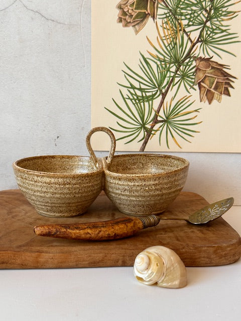 Vintage Ceramic Pottery Duo Nibbles Bowl, Snack Dish, Trinket Dish, Rustic Tablescape, Cottagecore, Country Farmhouse Decor