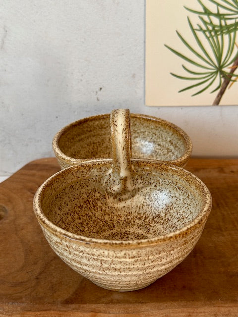 Vintage Ceramic Pottery Duo Nibbles Bowl, Snack Dish, Trinket Dish, Rustic Tablescape, Cottagecore, Country Farmhouse Decor