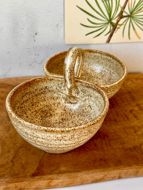 Vintage Ceramic Pottery Duo Nibbles Bowl, Snack Dish, Trinket Dish, Rustic Tablescape, Cottagecore, Country Farmhouse Decor