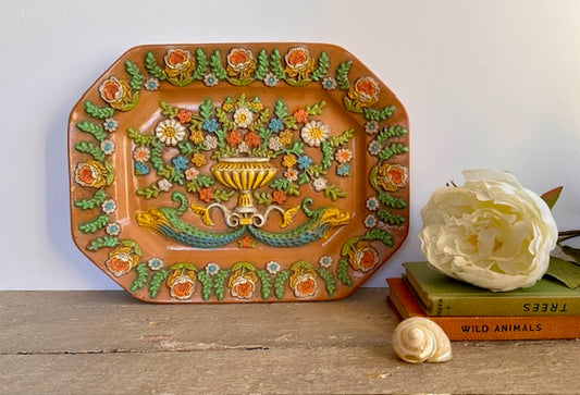 Vintage Hanging Wall Plate, Decorative Terracotta, Ceramic Plate, Folk, Hand Painted Pottery, Gallery Wall Decor, Colourful Home Decor, Ready To Hang