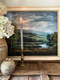 Large Framed Vintage Landscape Oil Painting, English Countryside River Scene, Signed Original Country House Artwork