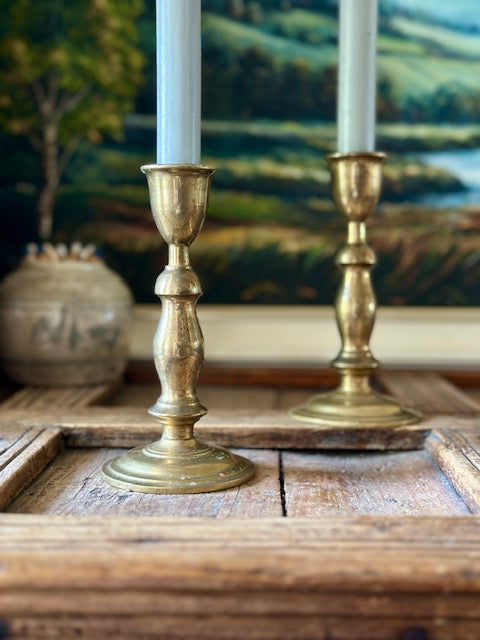 Vintage Brass Candlesticks Pair, Decorative Brass Candle Holders, Traditional English Country Decor