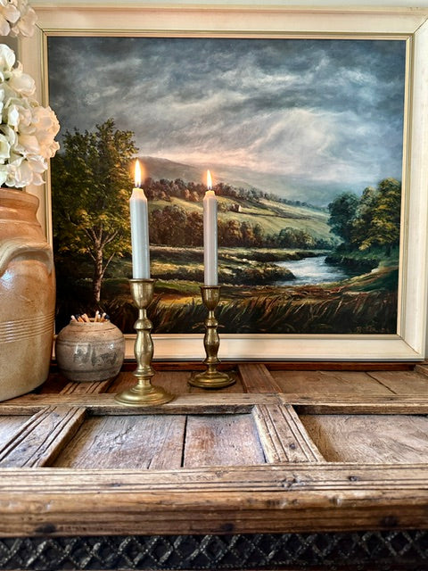 Large Framed Vintage Landscape Oil Painting, English Countryside River Scene, Signed Original Country House Artwork