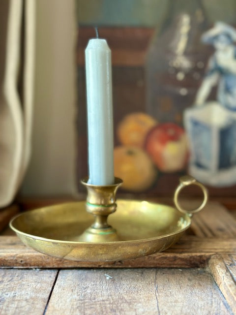 Vintage Brass Chamberstick, Indian Brass Candle Holder, Finger Loop Candlestick, Rustic Cottage Decor