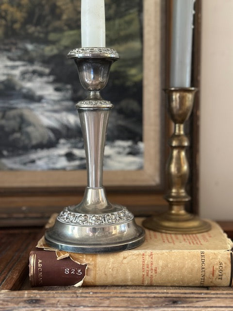 Vintage Candle Stick, Single Candle Stick Holder, Silver Plated, Tall Decorative Dinner Candlestick, Antique Decor, Christmas, Rustic Decor