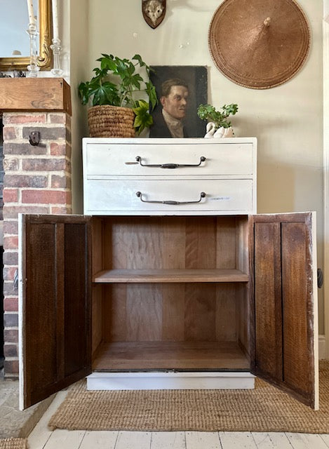 Vintage Art Deco Chest Of Drawers, Painted Cream, Wooden Cupboard, Cabinet, Hall Storage, Small Kitchen Free Standing Larder, Office Furniture, English Country Decor