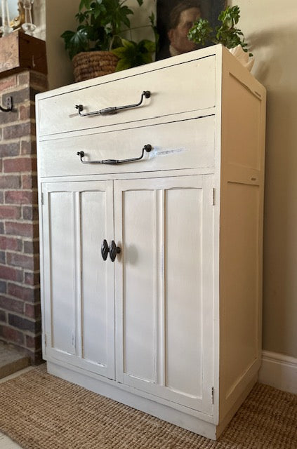 Vintage Art Deco Chest Of Drawers, Painted Cream, Wooden Cupboard, Cabinet, Hall Storage, Small Kitchen Free Standing Larder, Office Furniture, English Country Decor
