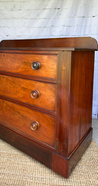 Early Victorian Flame Mahogany Chest of Drawers | Antique Mahogany Chest | English Country Furniture