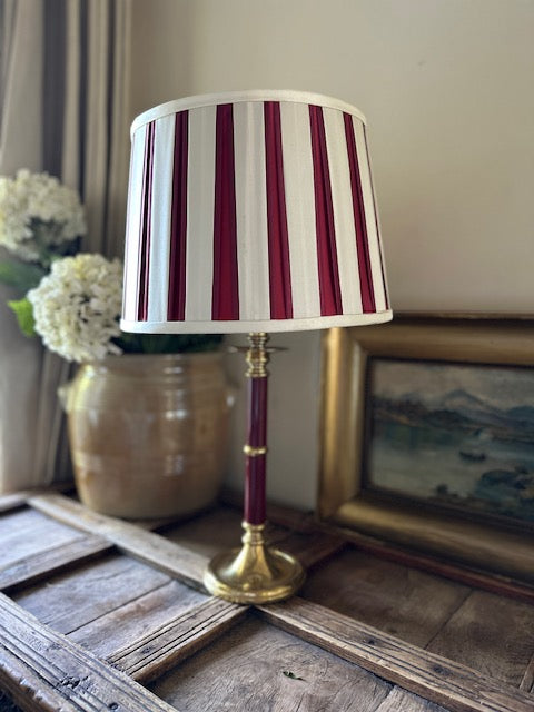 Pair Of Vintage BHS Burgundy & Brass Table | Traditional Candlestick Bedside Lamps