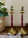 Pair Of Vintage BHS Burgundy & Brass Table | Traditional Candlestick Bedside Lamps