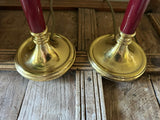 Pair Of Vintage BHS Burgundy & Brass Table | Traditional Candlestick Bedside Lamps