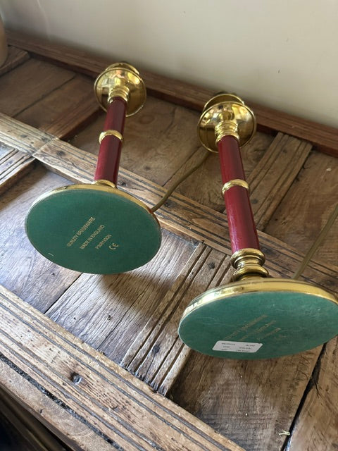 Pair Of Vintage BHS Burgundy & Brass Table | Traditional Candlestick Bedside Lamps