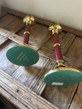 Pair Of Vintage BHS Burgundy & Brass Table | Traditional Candlestick Bedside Lamps