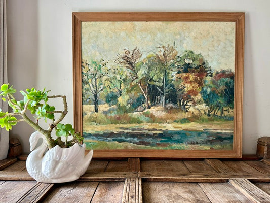 Vintage Large Original Landscape Oil Painting, Original Signed Countryside Artwork