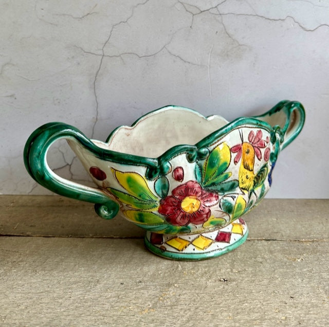 Vintage Large Mantle Vase, Bright, Colourful Flower Vase, Hand Painted Floral, Traditional Folk Ceramic Vase, Flower Urn, Rustic Home Decor