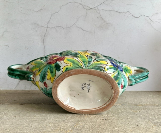 Vintage Large Mantle Vase, Bright, Colourful Flower Vase, Hand Painted Floral, Traditional Folk Ceramic Vase, Flower Urn, Rustic Home Decor