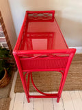 Vintage Red Bamboo Desk And Mirror, Rattan Wicker, Japandi Style, Dressing Table, Desk, Hall Console, Bright Furniture, Maximalist Decor