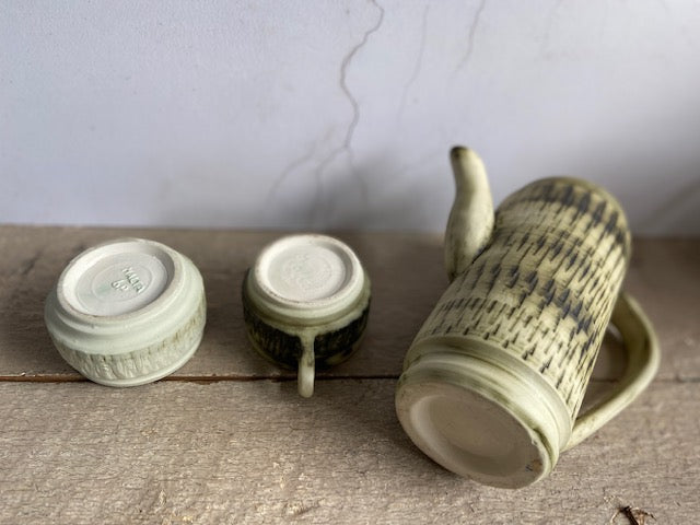 Vintage Green Coffee Set, Coffee, Tea Pot, Milk Jug, Sugar Bowl, 6 Cup And Saucer, Studio Pottery, Cottagecore, Rustic, Natural Decor