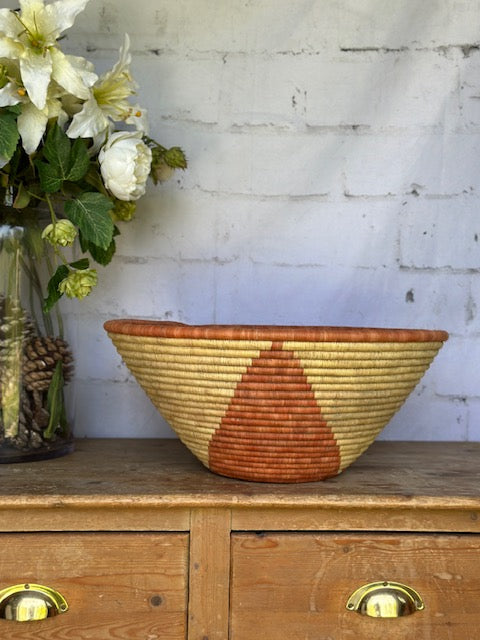 Vintage African Handwoven Basket, Large Decorative Bowl, Wall Hanging Basket, Natural Fibre Centrepiece, Boho Rustic Decor