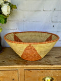 Vintage African Handwoven Basket, Large Decorative Bowl, Wall Hanging Basket, Natural Fibre Centrepiece, Boho Rustic Decor