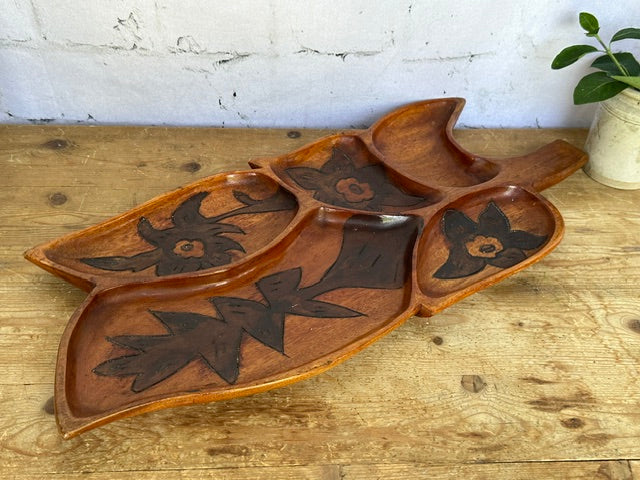 Vintage Wooden Entertaining Tray | Hand Carved Folk Art Serving Dish