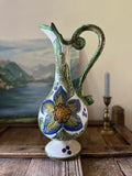 Vintage Hand Painted Pottery Pitcher Jug, Folk Art Ceramic Vase, Floral Pottery, Rustic Country House, Cottagecore Decor