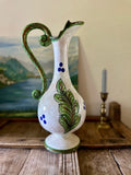 Vintage Hand Painted Pottery Pitcher Jug, Folk Art Ceramic Vase, Floral Pottery, Rustic Country House, Cottagecore Decor