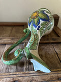 Vintage Hand Painted Pottery Pitcher Jug, Folk Art Ceramic Vase, Floral Pottery, Rustic Country House, Cottagecore Decor