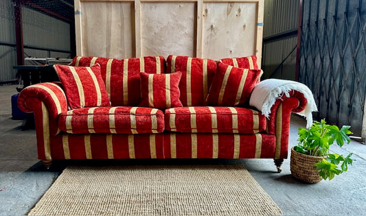 Vintage Duresta Large Three Seater Stripe Sofa, Lounge Furniture, Playroom Settee, Laura Ashley Style, English Country, Traditional Furniture