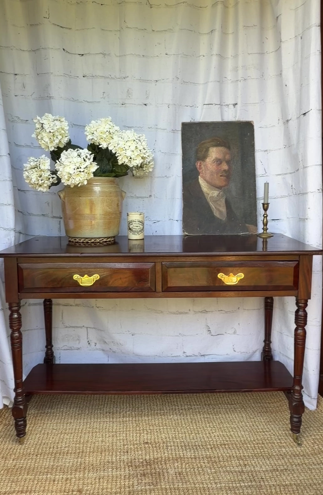 Vintage Mahogany Two Drawer Console Table With Lower Shelf