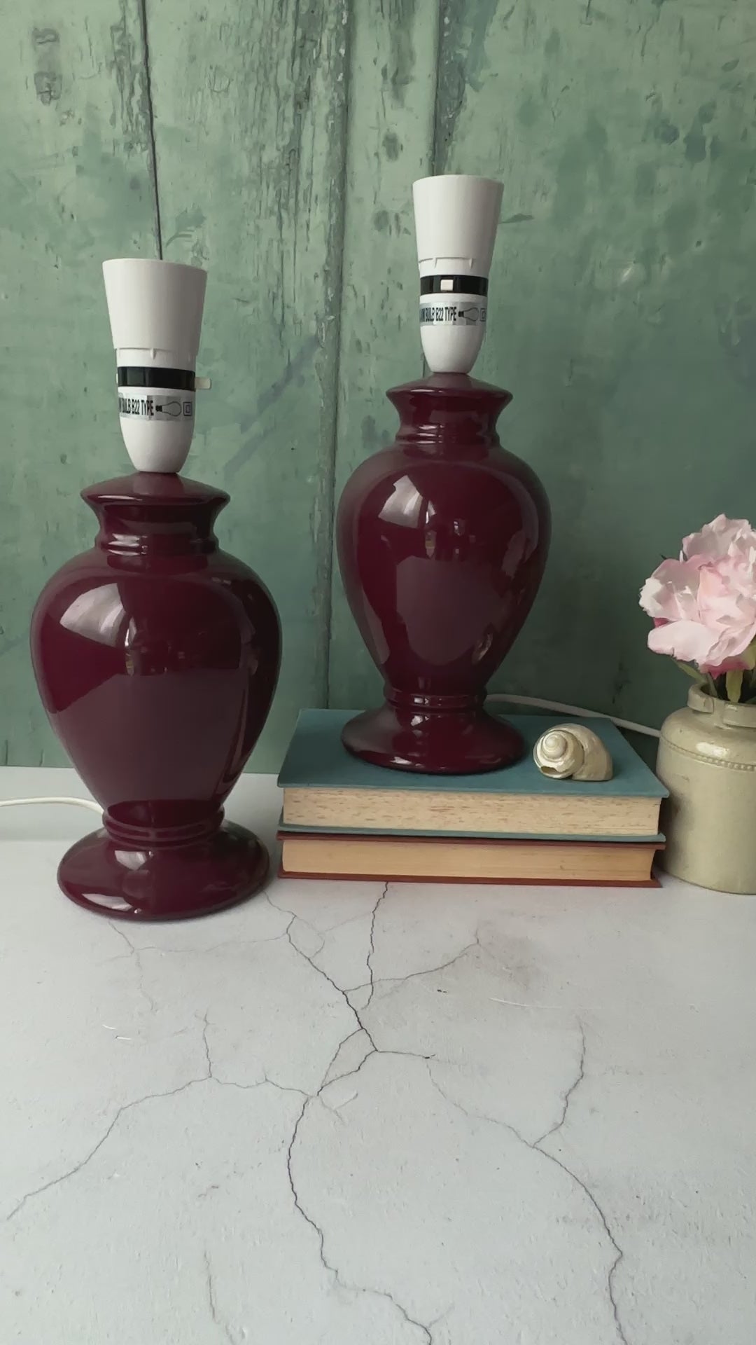 Vintage Ceramic Damson Lamp Base, Bedside Lamp, Table Lamp, Pair Of, Burgundy, Berry, Small Lamp, Country, Cottagecore, Scandi Decor