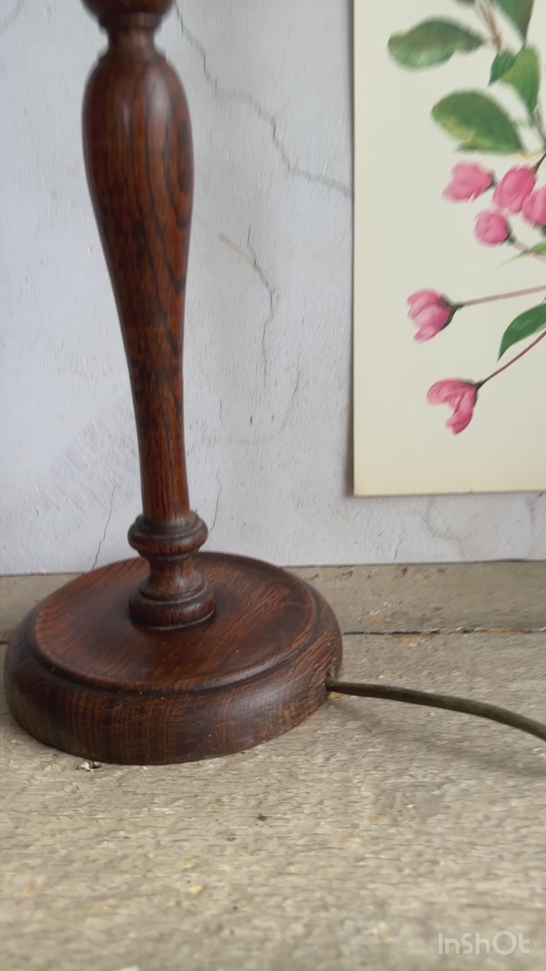 Vintage Wooden Lamp, Lamp Base, Bedside Lamp, Wood Turned, Table Lamp, With Shade, Small Lamp, Cottagecore Decor, Rustic Decor,