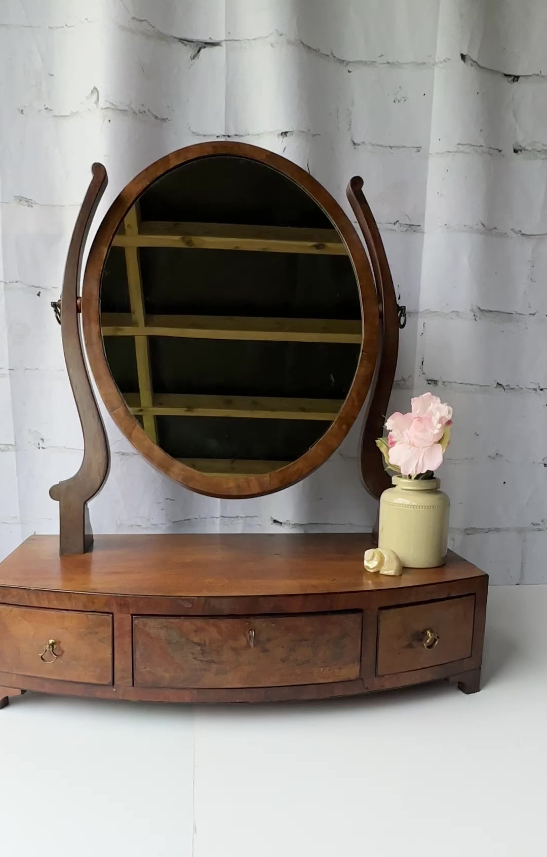 Antique Mahogany Dressing Table Mirror, Toilet Mirror, Wooden Table Top Mirror On Stand, With Drawers, English Country Decor, Cottagecore Decor