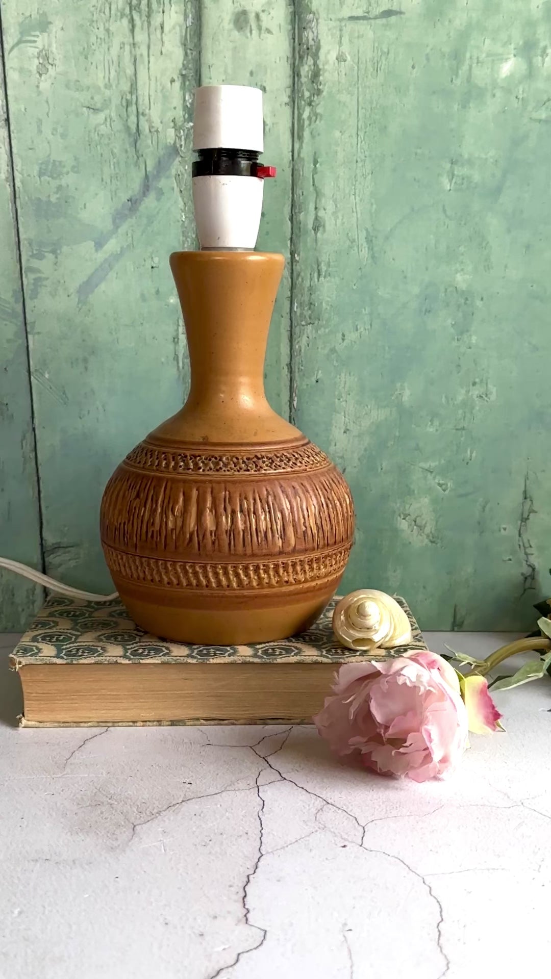 Small Vintage Purbeck Pottery Table Lamp Base, Console, Bedside Lamp, Mid Century, Rustic, Scandi, Cottagecore Decor