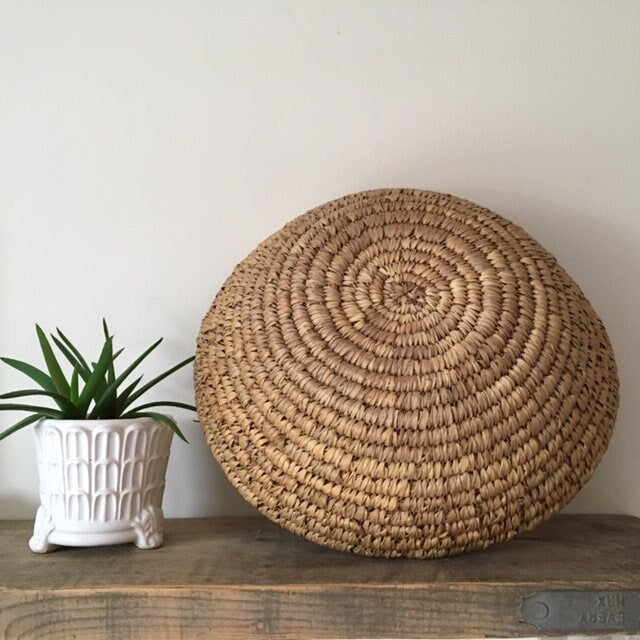 Vintage Large Hand Woven Coil Basket, Round, Fruit Bowl, Display, Storage, Basket Wall Art, Cottagecore, Rustic Decor, Sustainable Gift
