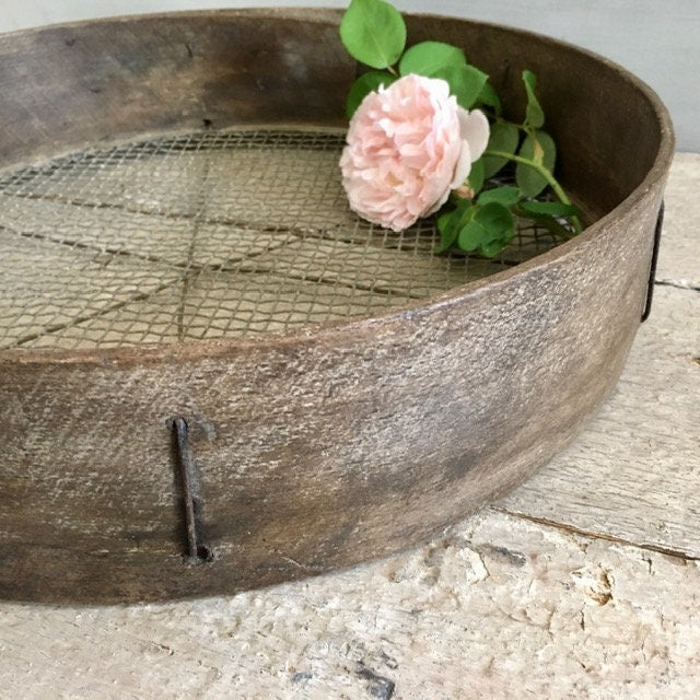 Vintage Wooden Sieve, Garden Riddle, Bentwood, Round Tray, Metal Sieve, Soil, Pan, Rustic Wall Decor, Display, Home Decor, Cottagecore Decor