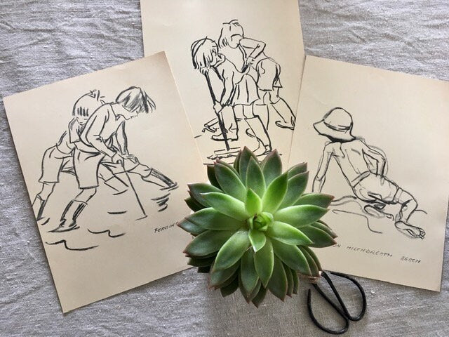 Vintage Marcia Lane, Figure Drawing, Illustration, Sketch, Book Plate, Black & White Print, Framed, Gallery Wall Decor, Line Drawing Print