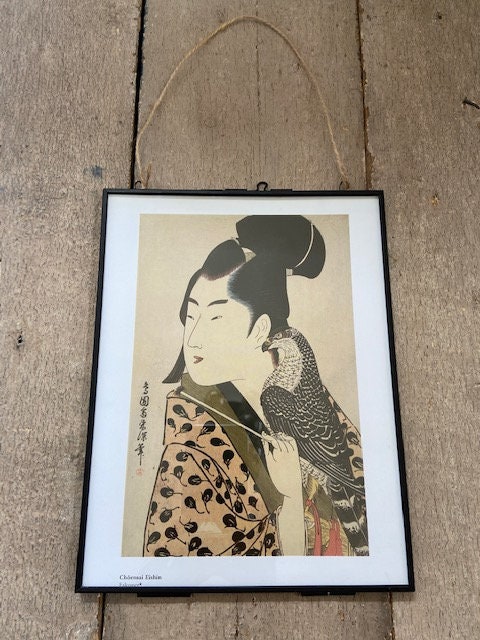 Vintage Japanese Geisha Print, Japandi Wall Art, Oriental Art, Original Framed Art, Hanging Gallery Wall Decor, Unique Gift, Japanese Art