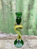 Vintage Green Glass Candlestick, Tall Curved Wavy Candle Holder, Maximalist Decor, Mantle, Table Decor, Coloured Glassware, Wedding Gift