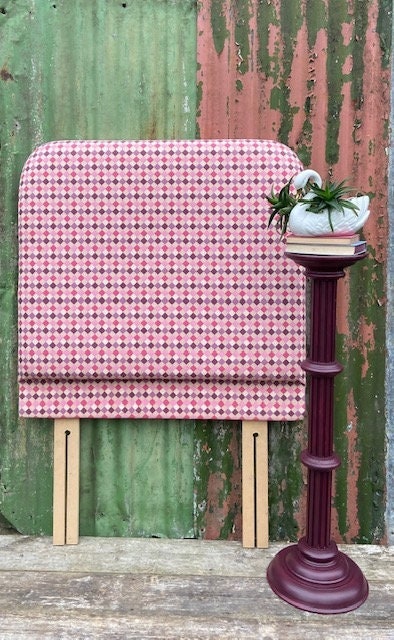 Vintage Single Headboard, Damson Geometric, Pattern Fabric, Padded Bedhead, Maximalist, Bright Home Decor, Bedroom Furniture, PAIR Available