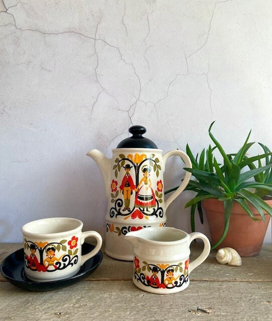 Vintage Retro Coffee Set, Saucer And Tea Cup, Sadler, Tea Pot, Milk Jug, Sugar Bowl, Folklore, Maximalist, Bright Ceramic, Cottagecore Decor