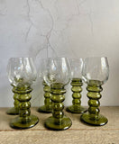 6 Vintage Green Stemmed Wine Glass, Coloured, Olive Glasses, Etched Wine Glasses, Home Table Decor, Goblet, Set Of, Glassware, Gin, Barware